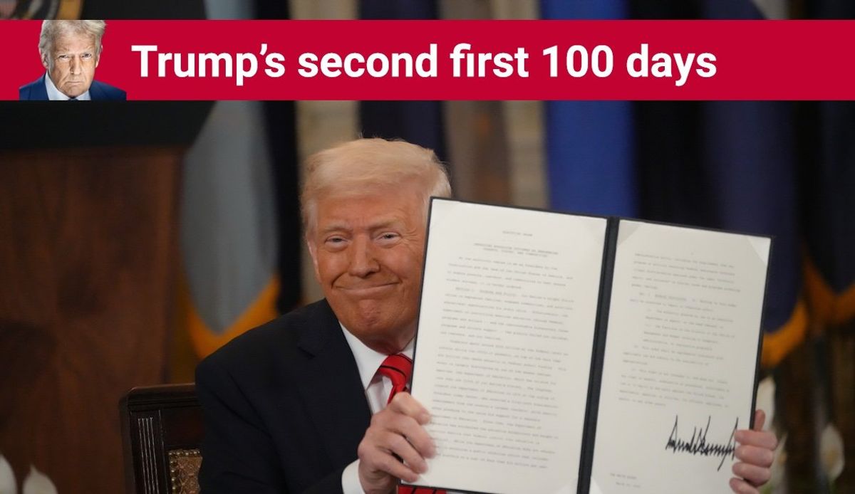 President Donald Trump signs an executive order to start the elimination of the Department of Education on March 20, 2025.