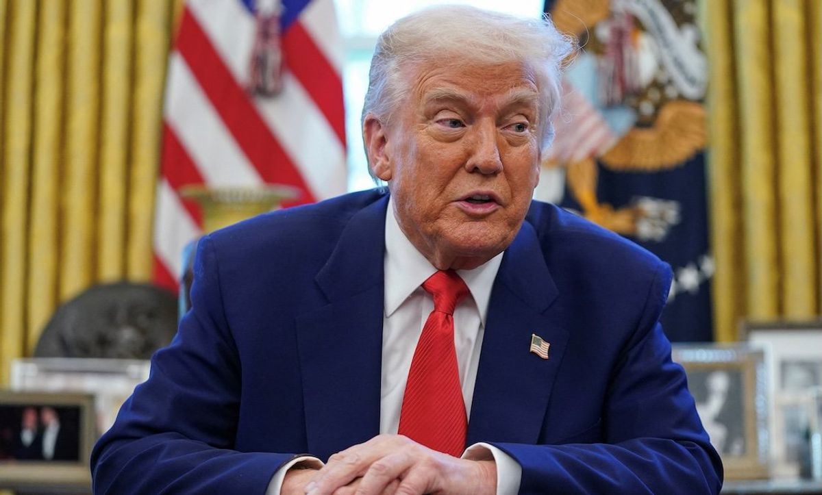 President Donald Trump speaks as he signs executive orders and proclamations in the Oval Office at the White House on April 9, 2025. 