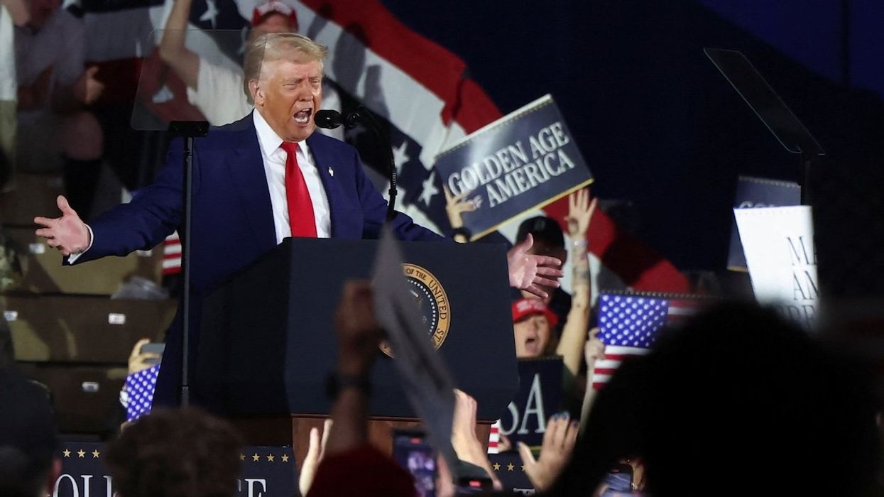 President Donald Trump speaks during a rally to mark his 100th day in office, at Macomb Community College in Warren, Michigan, on April 29, 2025.