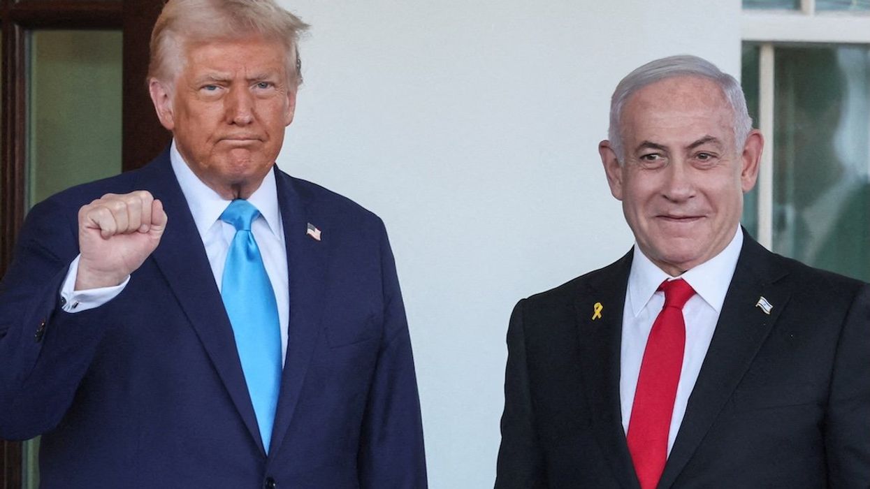 President Donald Trump welcomes Israeli Prime Minister Benjamin Netanyahu at the entrance of the White House in Washington, on Feb. 4, 2025.
