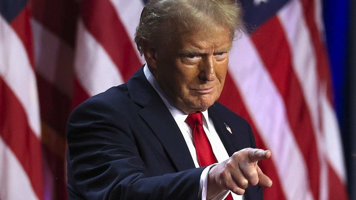 President-elect Donald Trump points his finger at the Palm Beach County Convention Center on Nov. 6, 2024.