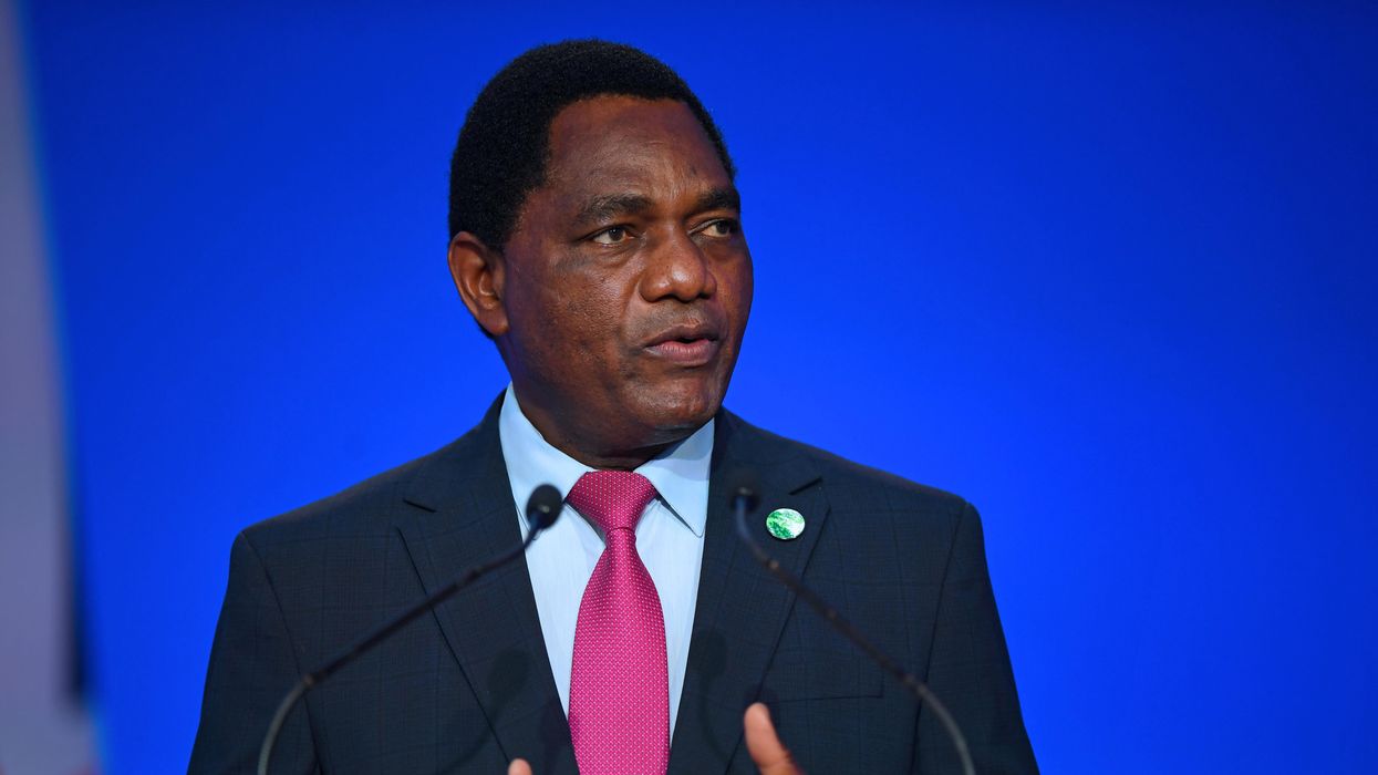 President Hakainde Hichilema presents his national statement as a part of the World Leaders' Summit at the UN Climate Change Conference (COP26) in Glasgow, Scotland, Britain November 1, 2021