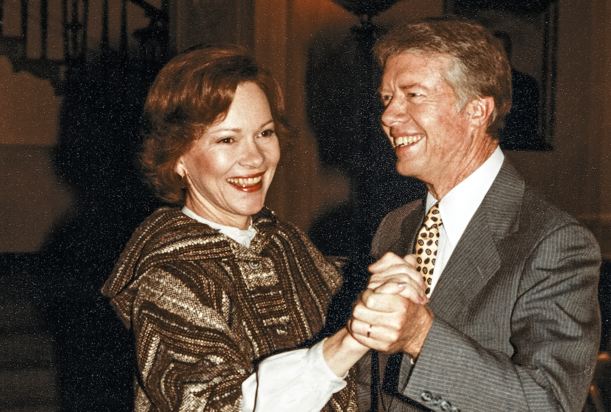 President Jimmy Carter and first lady Rosalynn Carter dance in the grand foyer of the White House in Washington, DC, on Jan. 31, 1979. 