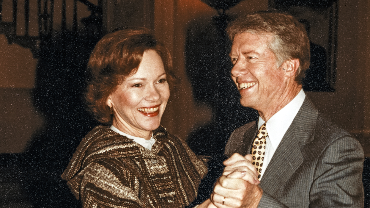 President Jimmy Carter and first lady Rosalynn Carter dance in the grand foyer of the White House in Washington, DC, on Jan. 31, 1979.