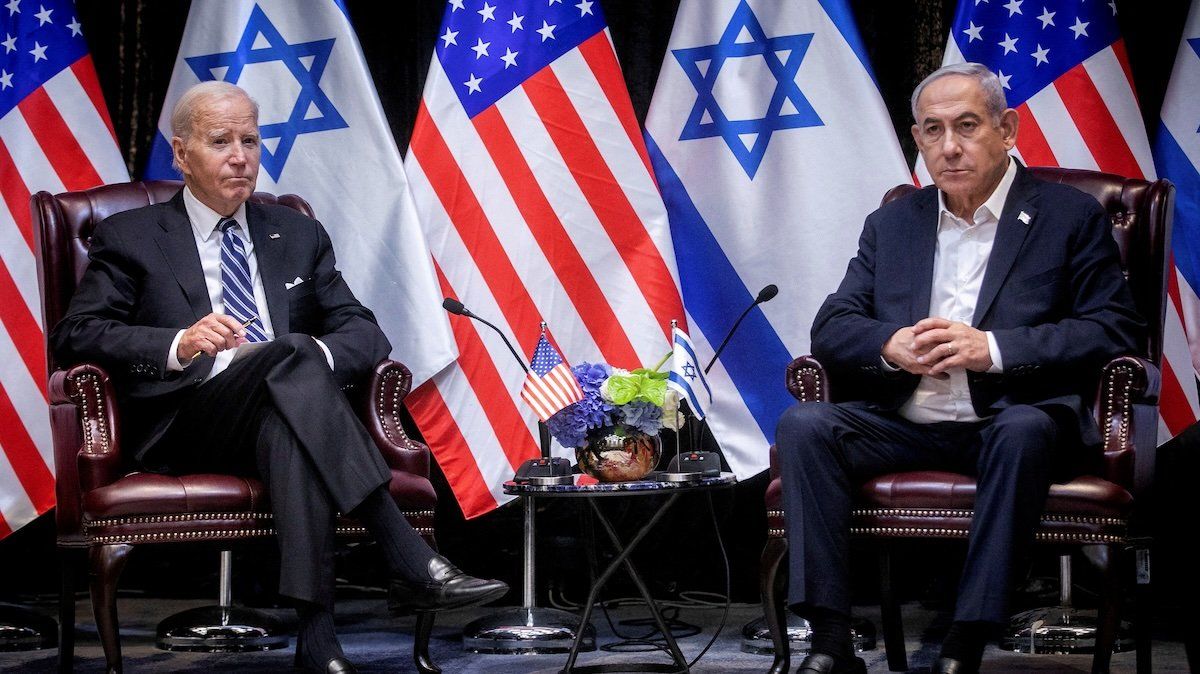 President Joe Biden during a meeting with Israeli Prime Minister Benjamin Netanyahu to discuss the war between Israel and Hamas, in Tel Aviv, Israel, Wednesday, Oct. 18, 2023.