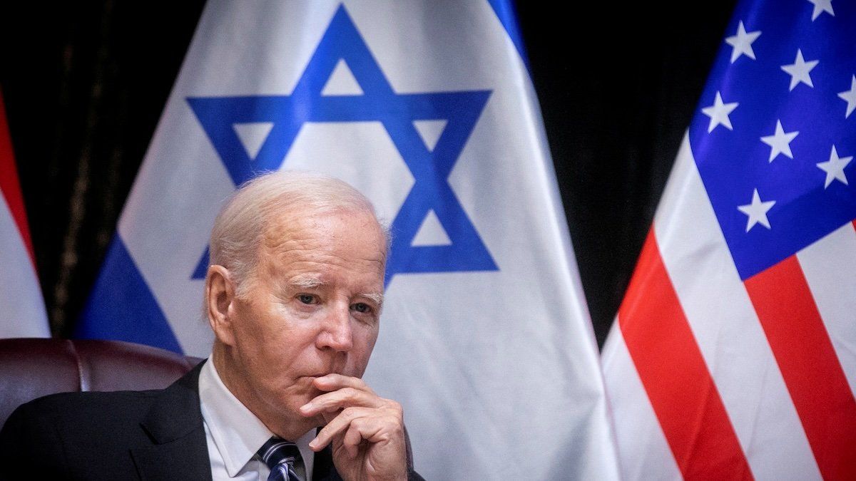 President Joe Biden pauses during a meeting with Israeli Prime Minister Benjamin Netanyahu to discuss the ongoing conflict between Israel and Hamas, in Tel Aviv, Israel, Wednesday, Oct. 18, 2023. 