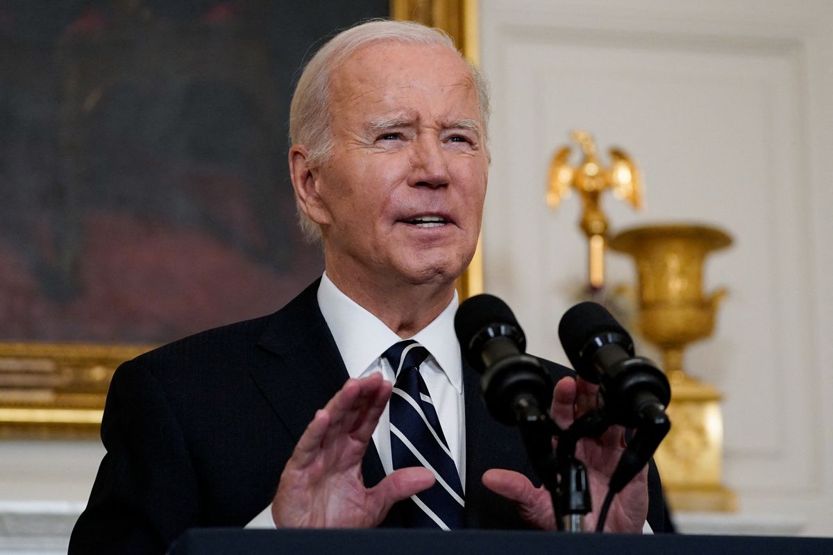 President Joe Biden speaks about the conflict in Israel after Hamas launched its biggest attack in decades on Saturday, Oct. 7, 2023.