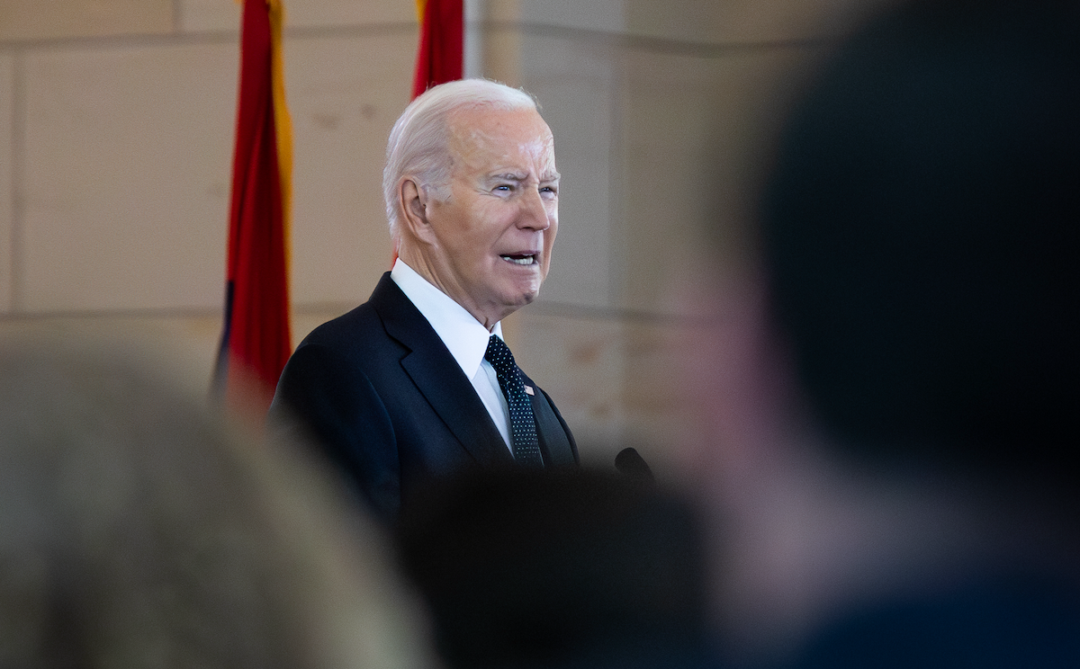 ​President Joe Biden speaks at a Holocaust remembrance ceremony at the US Capitol on May 7, 2024. 