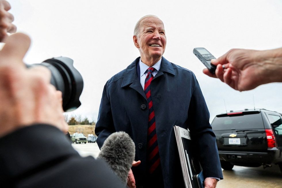 ​President Joe Biden speaks to the press before boarding Air Force One at Hagerstown Regional Airport in Hagerstown, Maryland, on March 5, 2024. 