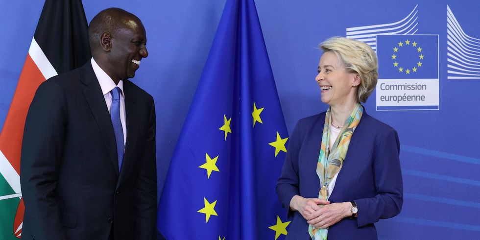 ​President of the European Commission Ursula von der Leyen, right, and Kenyan President William Ruto meet at the EU Commission headquarters on March 29, 2023. 