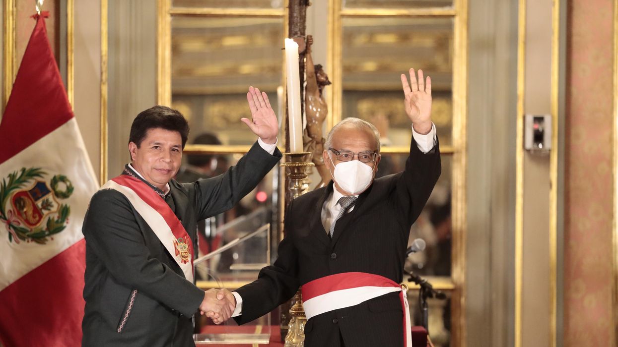 President Pedro Castillo during the appointment of the new Prime Minister, Aníbal Torres.