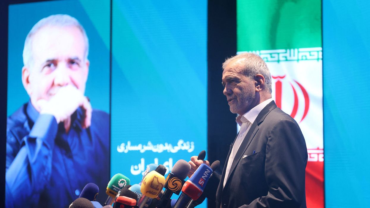 Presidential candidate Masoud Pezeshkian speaks during a campaign event in Tehran, Iran, June 19, 2024.