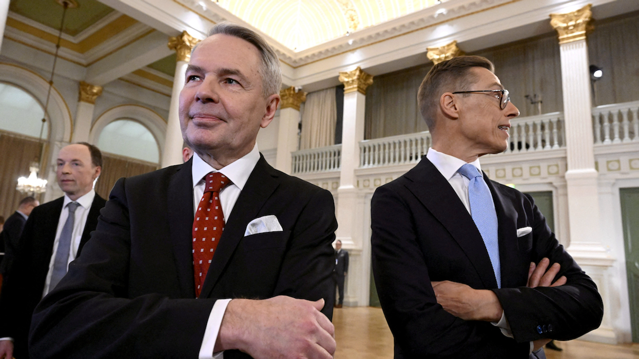 Presidential candidates Alexander Stubb and Pekka Haavisto attend a debate on Feb. 1, 2024.