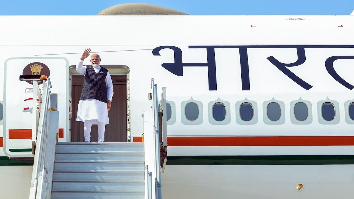 Prime Minister Narendra Modi emplanes for two-nation state visit to Poland and Ukraine, in New Delhi on Wednesday.