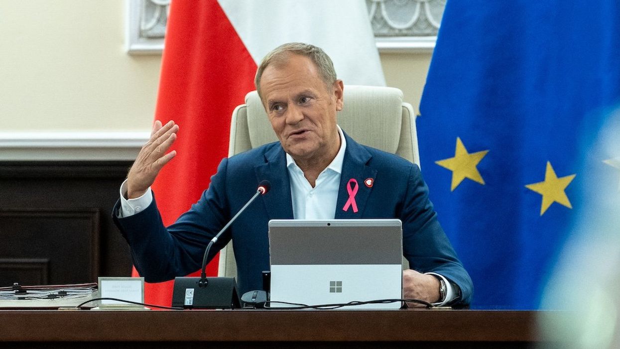 Prime Minister of Poland, Donald Tusk gestures while speaking during the weekly Ministerial meeting in Warsaw.