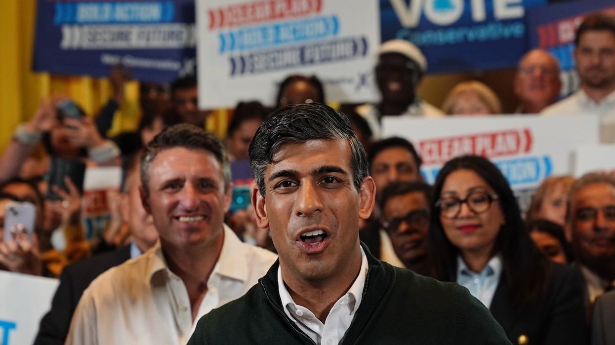 Prime Minister Rishi Sunak delivers a stump speech to party members at the MK Gallery in Milton Keynes, Buckinghamshire, while on the General Election campaign trail.