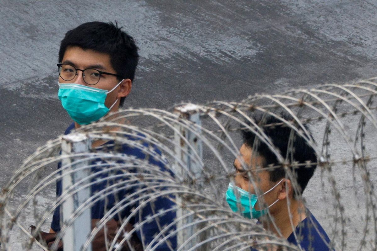 Pro-democracy activist Joshua Wong is seen in Lai Chi Kok Reception Centre after jailed for unauthorised assembly near the police headquarters during the 2019 anti-government protests in Hong Kong, China December 3, 2020.