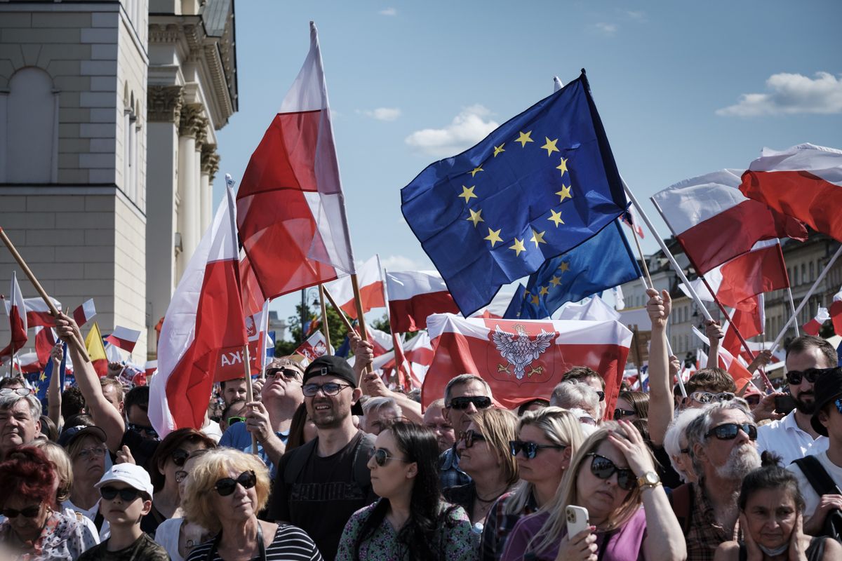 Pro-democracy march in Warsaw, Poland.
