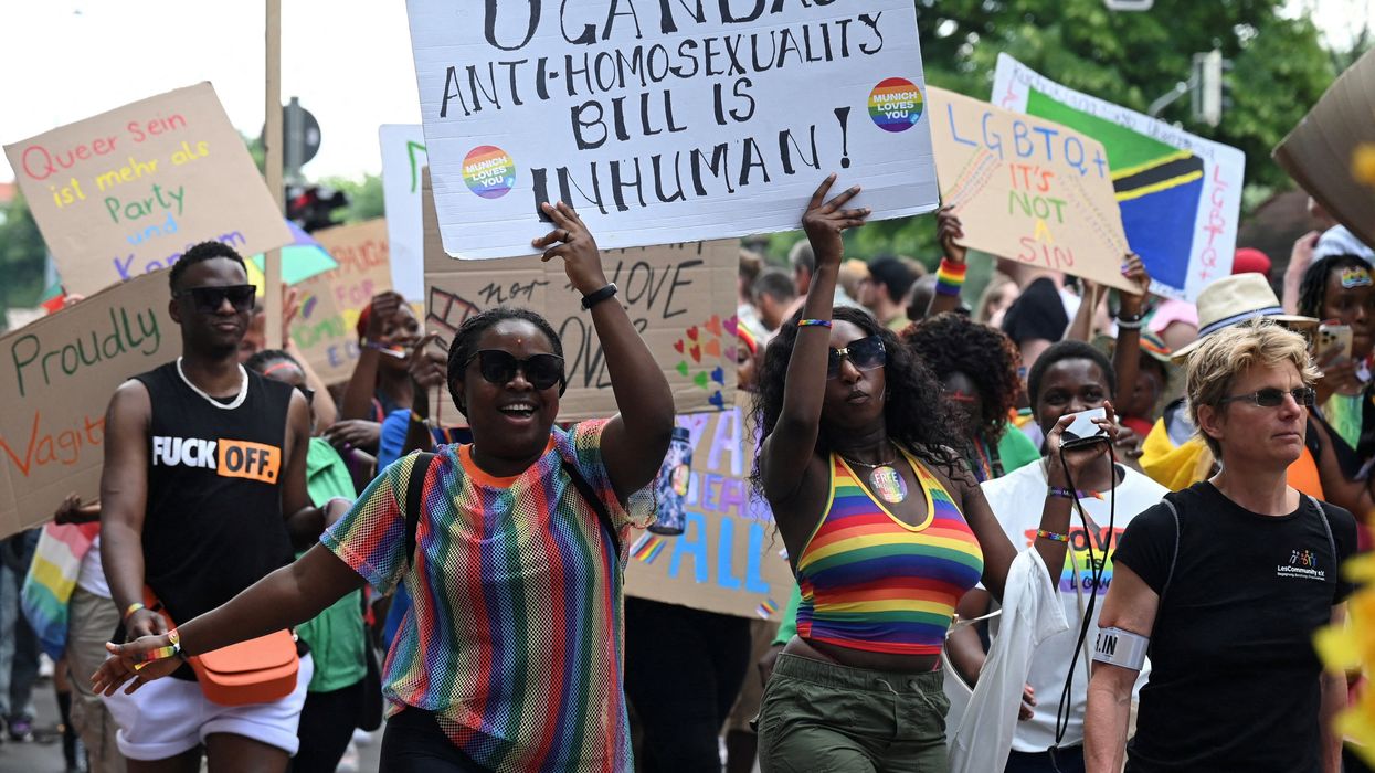 Protesters from the LGBTQ+ community demonstrate against Uganda's anti-homosexuality law in Munich.