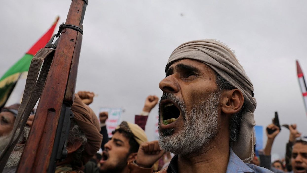 Protesters, mainly Houthi supporters, rally to show support to Palestinians in the Gaza Strip, in Sanaa, Yemen April 26, 2024.