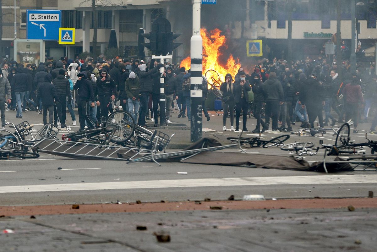Protests during the Dutch lockdown in Eindhoven, Netherlands. 
