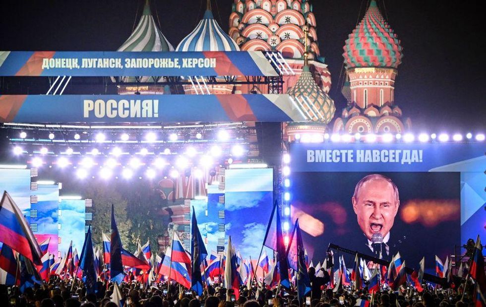 Putin addresses a rally at Red Square marking the annexation of Ukrainian territory on September 30.