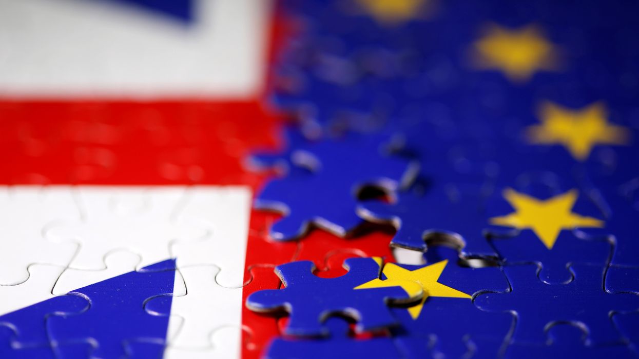 Puzzle with printed EU and UK flags