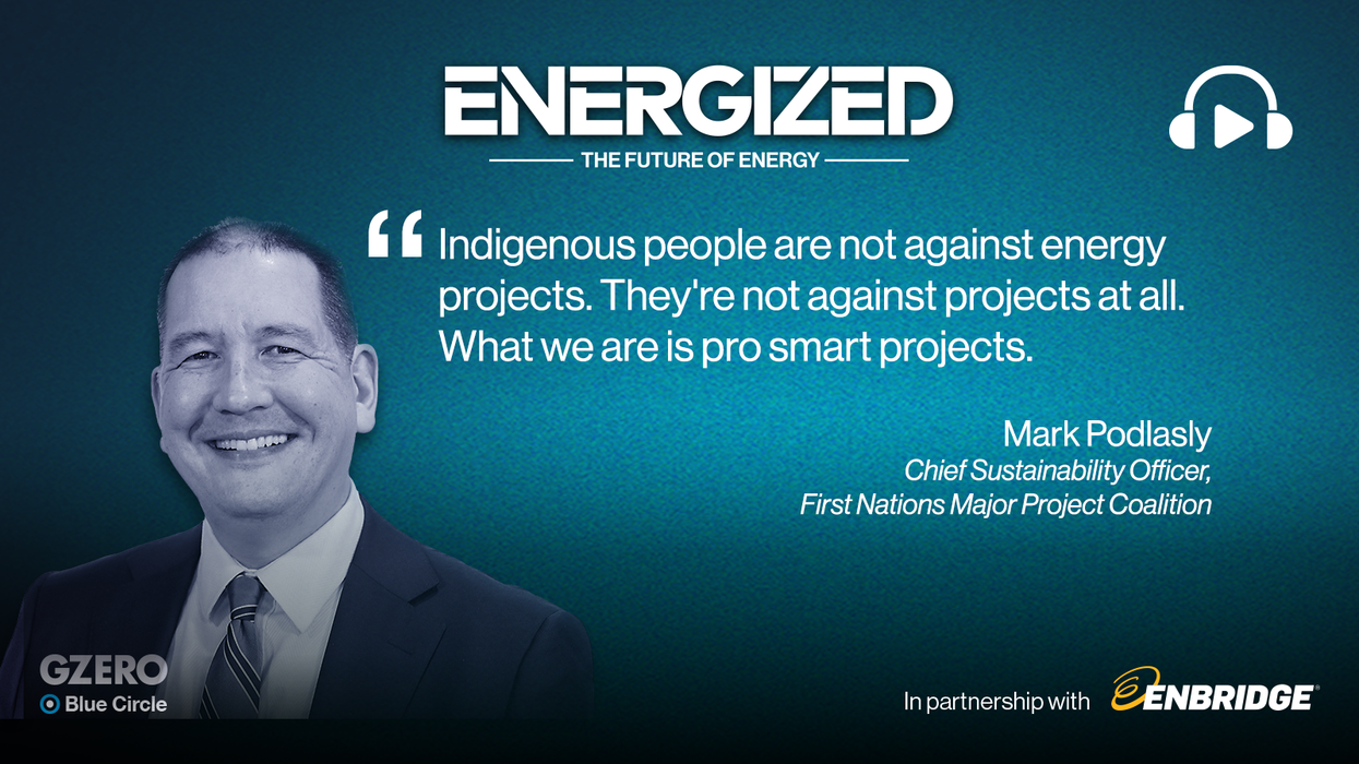 Quote card of Mark Podlasly, Chief Sustainability Officer of First Nations Major Project Coalition | Enbridge: The future of energy podcast