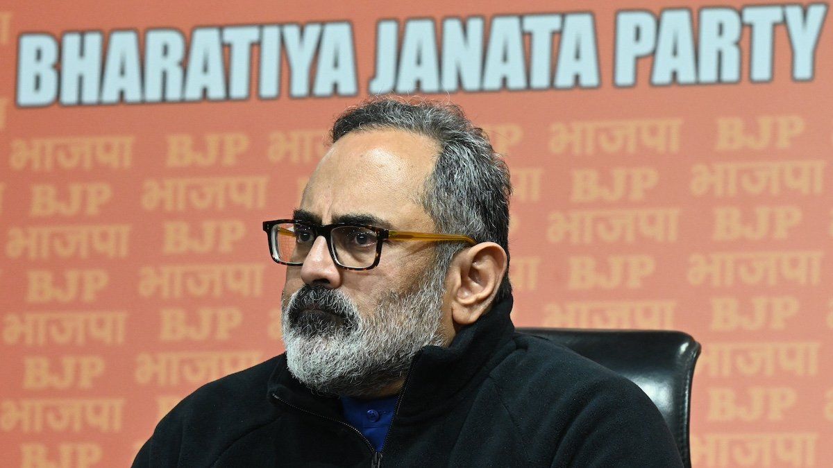 Rajeev Chandrasekhar addressing a press conference at BJP HQ, on February 7, 2024 in New Delhi, India.