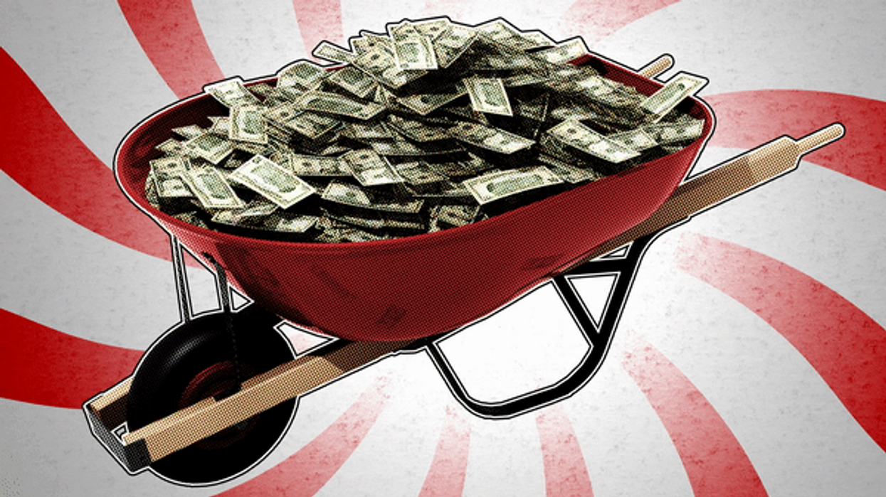 Red cart full of dollars to show US inflation