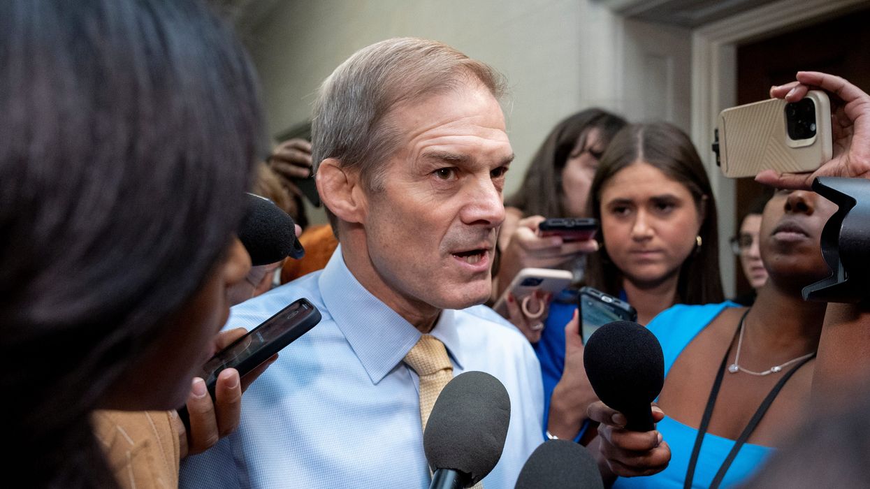 Rep. Jim Jordan, R-Ohio, speaks to reporters after departing from a GOP caucus meeting working to formally elect a new speaker of the House.