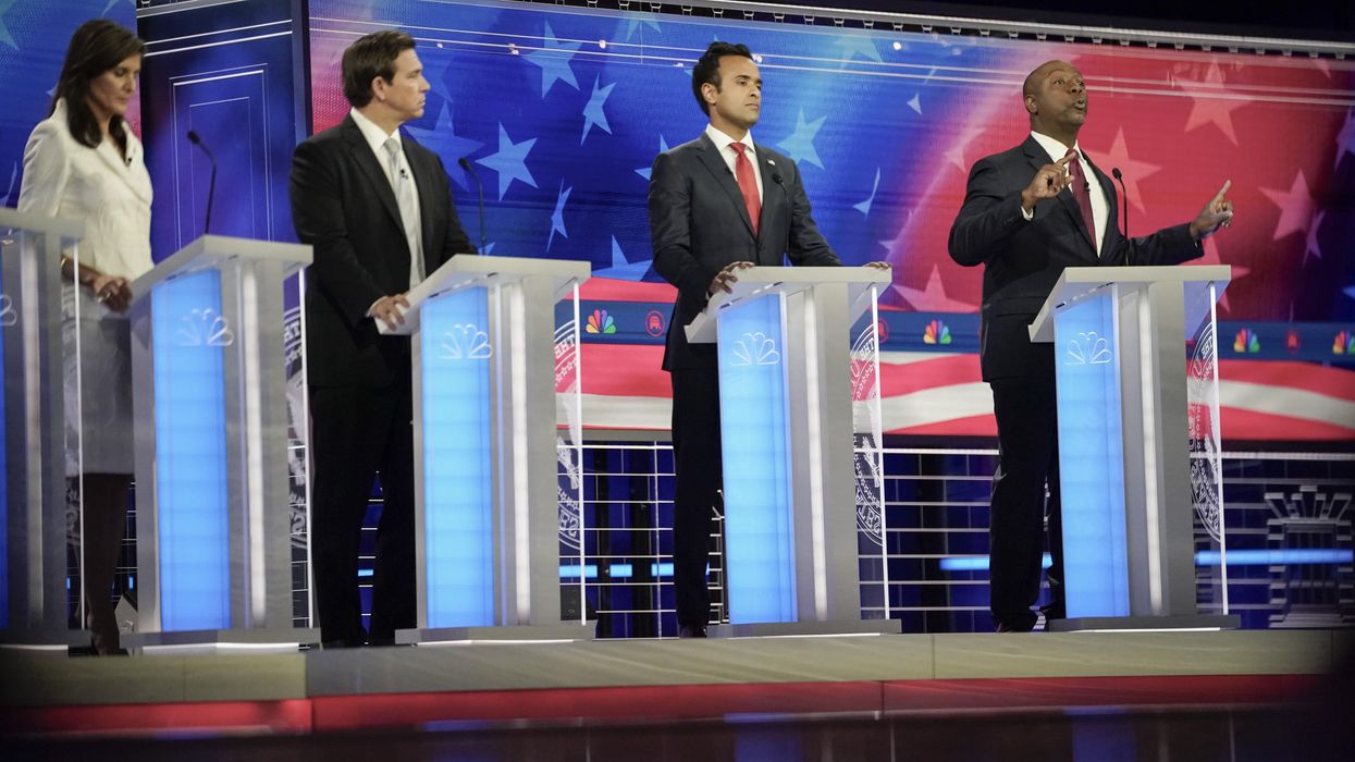 Republican candidates line the Miami stage for Wednesday's GOP debate.