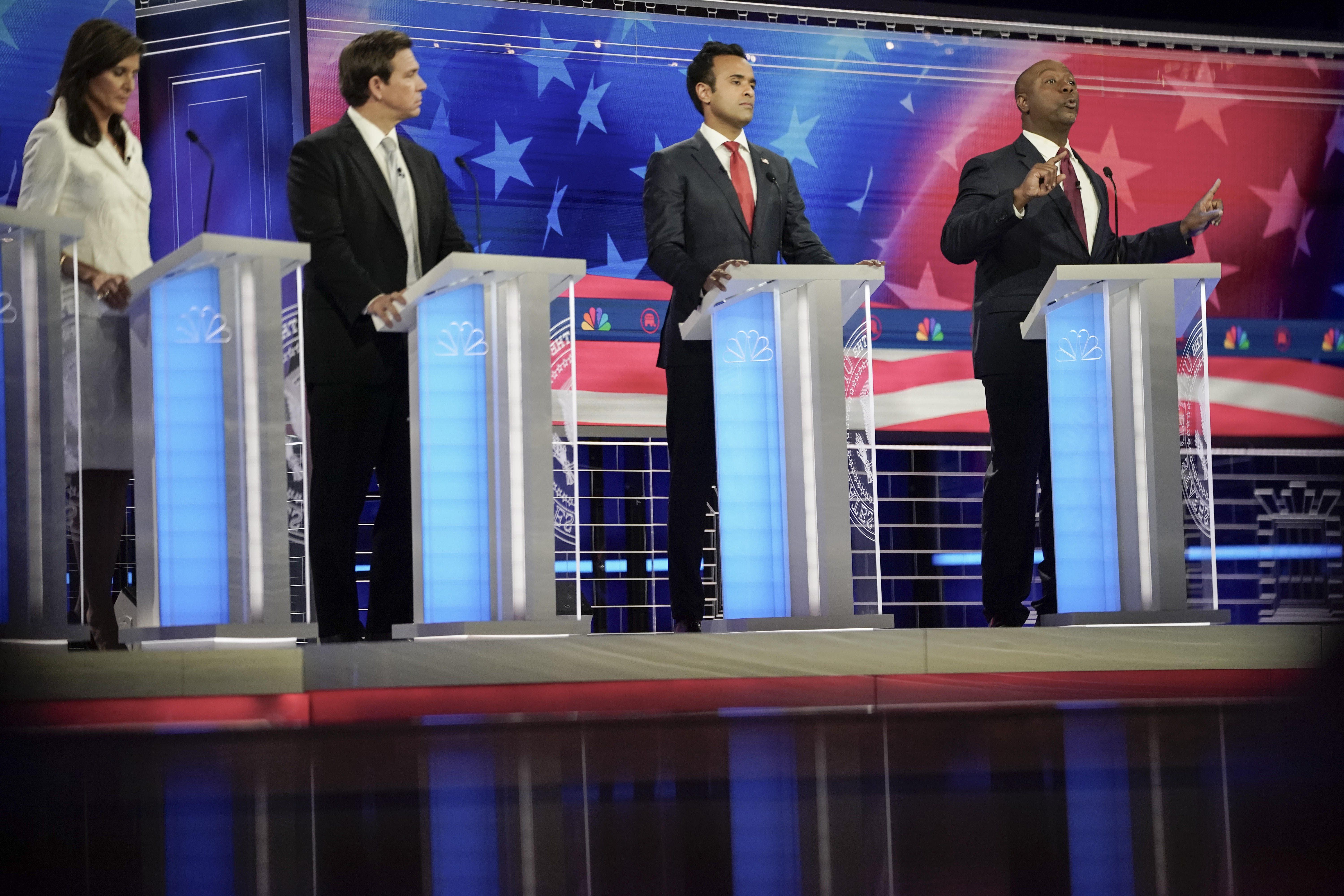 Republican candidates line the Miami stage for Wednesday's GOP debate.