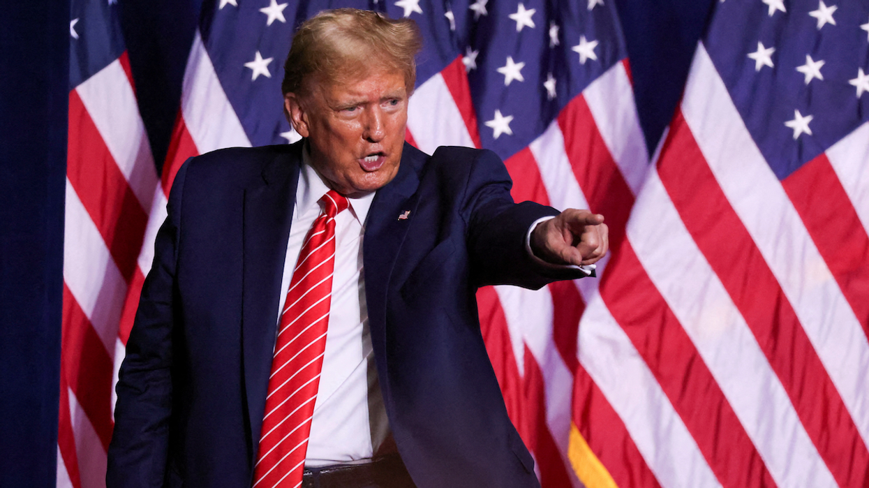 Republican presidential candidate and former President Donald Trump reacts during a campaign rally in Rome, Georgia, on March 9, 2024.