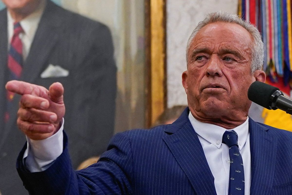 Robert F. Kennedy Jr. speaks in the Oval Office of the White House, on the day he is sworn in.