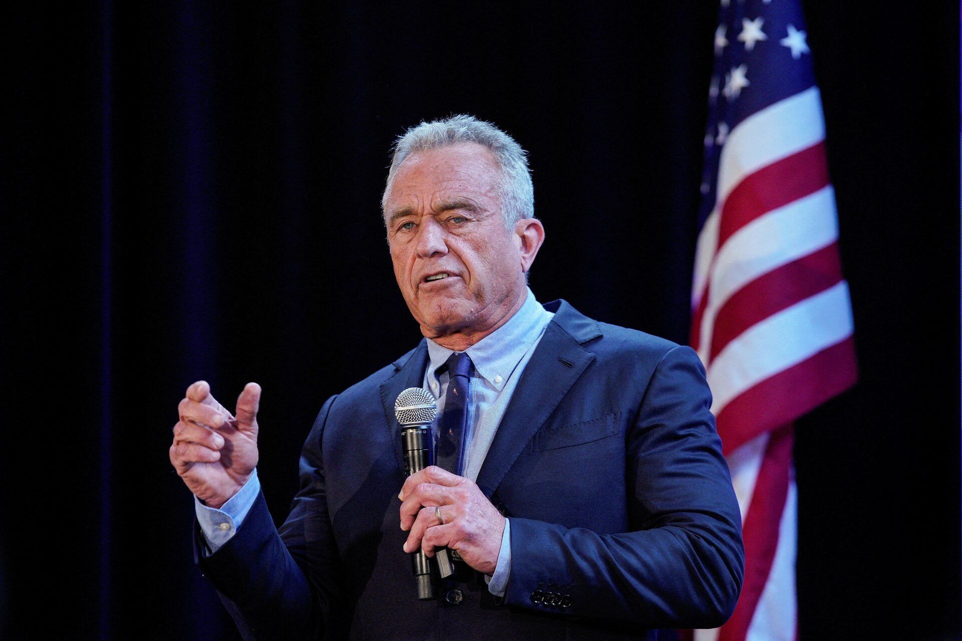 Robert F. Kennedy Jr. speaks to attendees during a press conference in New York, U.S., May 1, 2024.