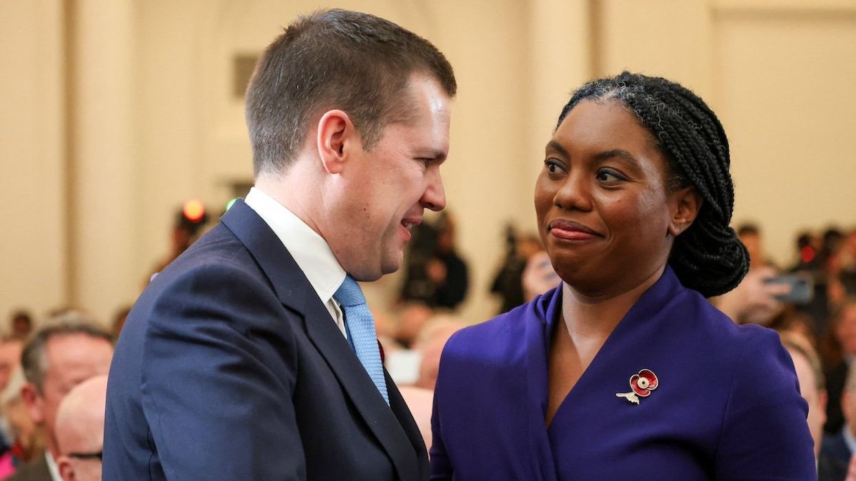 Robert Jenrick greets Kemi Badenoch, after Badenoch was announced as the new leader of Britain's Conservative Party, in London, Britain, November 2, 2024.