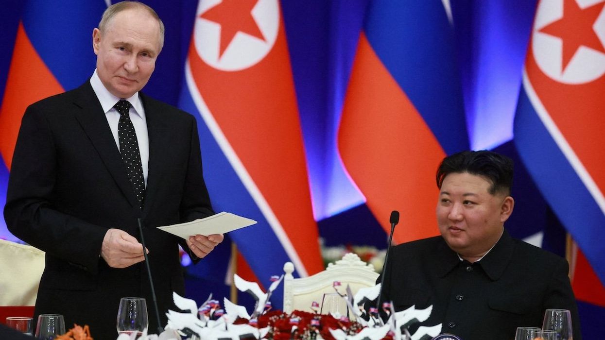 Russia's President Vladimir Putin and North Korea's leader Kim Jong Un attend a state reception in Pyongyang, North Korea, in June, 2024.