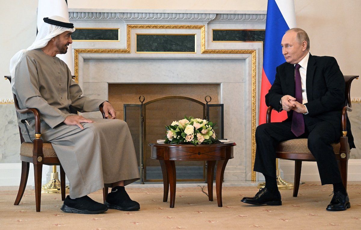 Russia's President Vladimir Putin attends a meeting with United Arab Emirates' President Sheikh Mohammed bin Zayed al-Nahyan in Saint Petersburg, Russia, October 11, 2022.