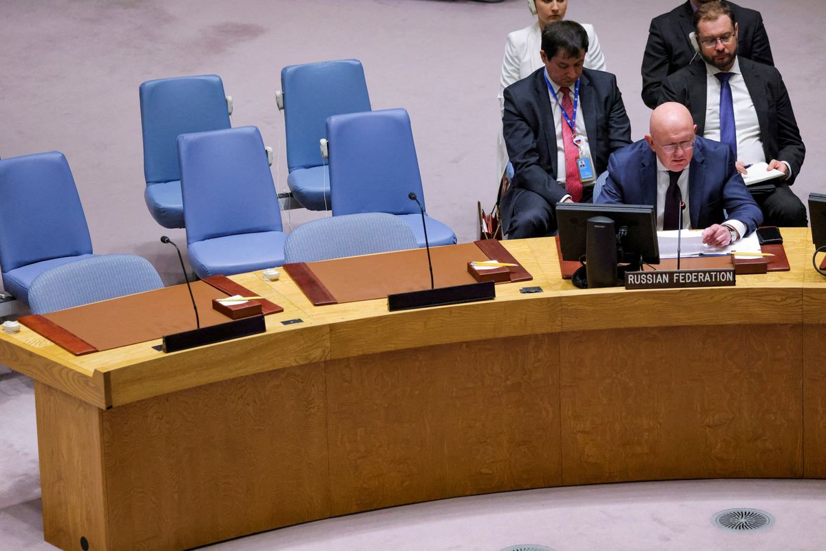 ​Russian Ambassador to the UN Vasily Nebenzya speaks at the United Nations Security Council in New York, U.S., September 30, 2022.