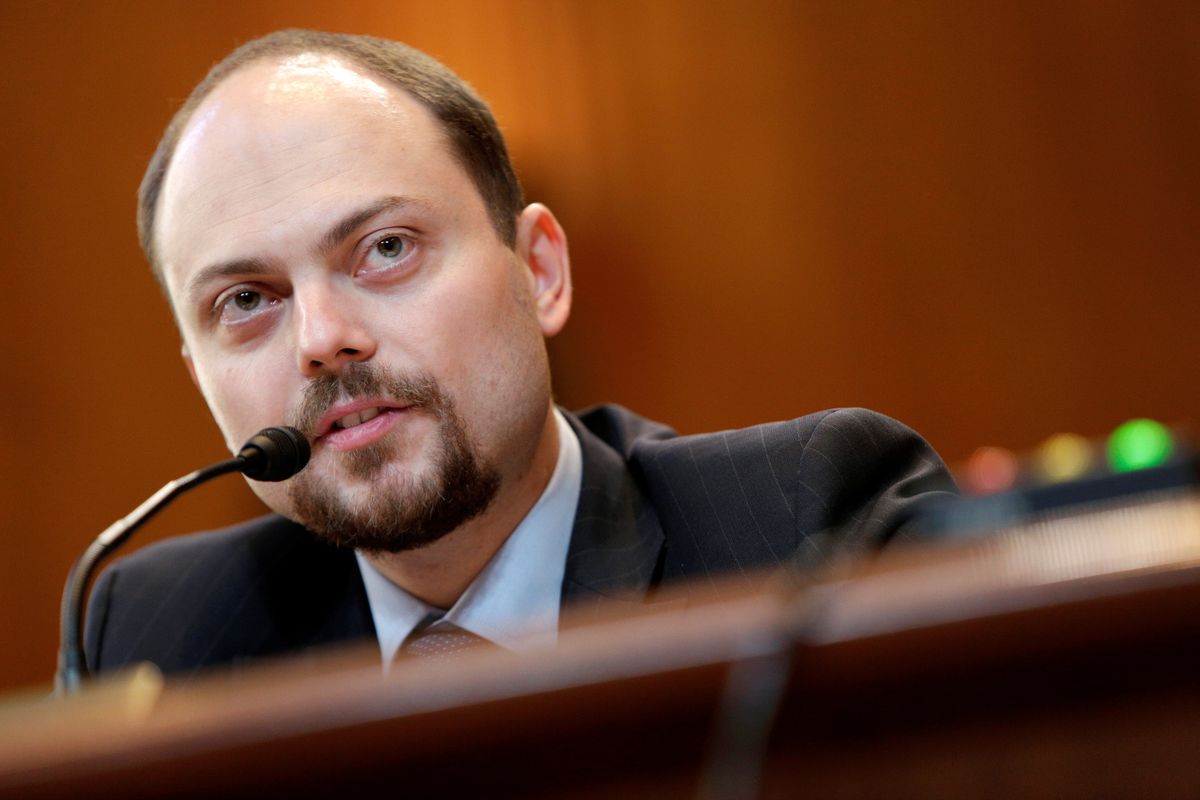 Russian opposition figure Vladimir Kara-Murza testifies before a US Senate hearing in Washington, DC.