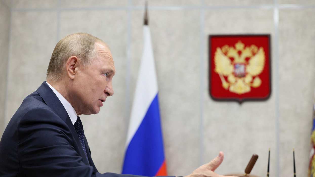 Russian President Vladimir Putin attends a meeting in Veliky Novgorod.