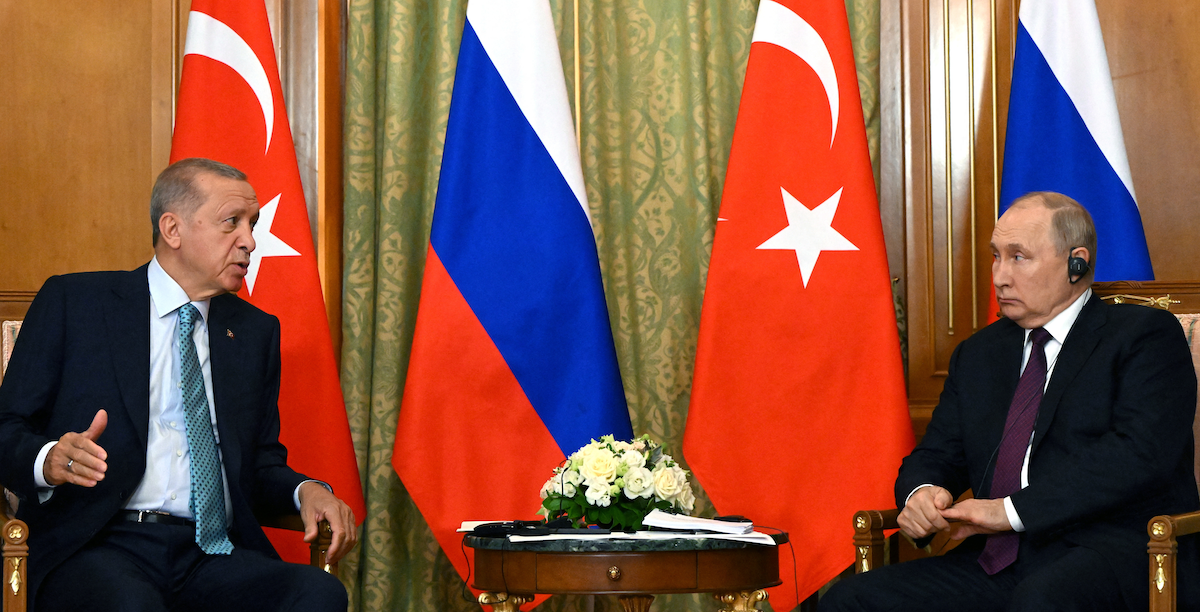 Russian President Vladimir Putin attends a meeting with Turkish President Tayyip Erdogan in Sochi, Russia, on Sept. 4, 2023.
