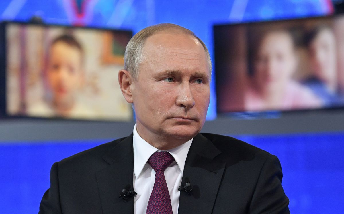 Russian President Vladimir Putin attends a nationwide televised event