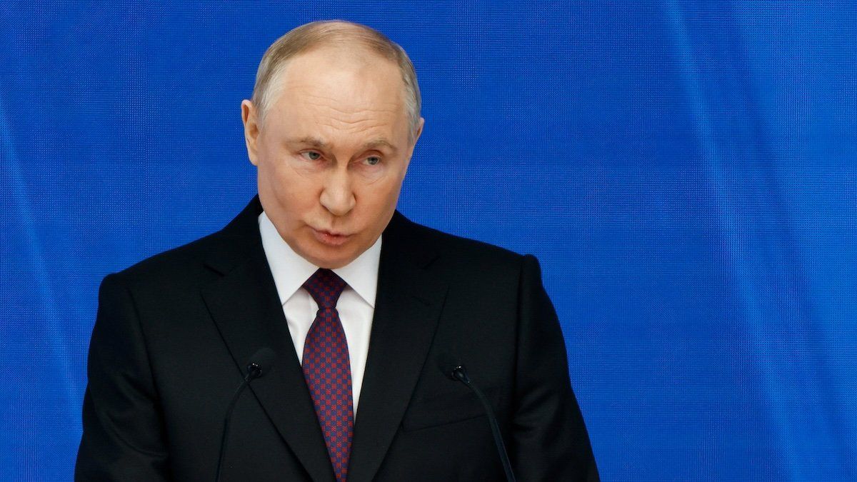 Russian President Vladimir Putin delivers his annual address to the Federal Assembly, in Moscow, Russia, February 29, 2024.