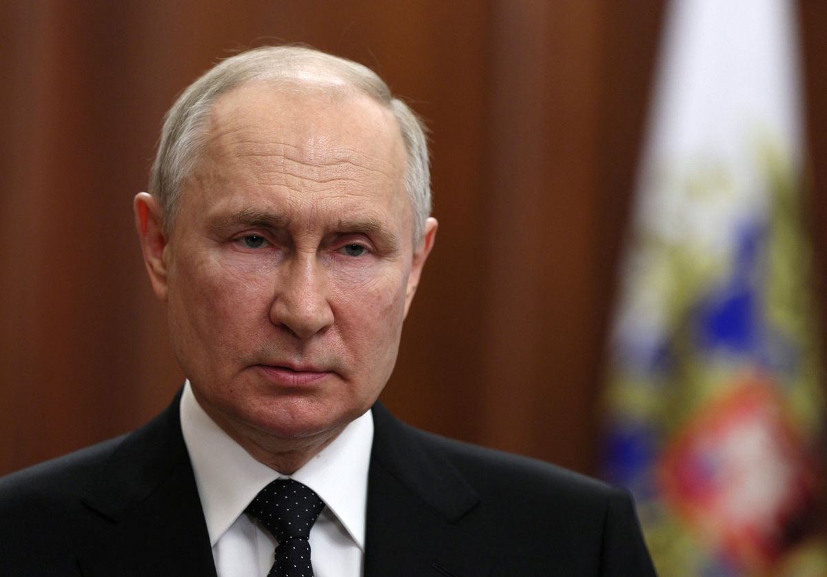 Russian President Vladimir Putin gives a televised address in Moscow.