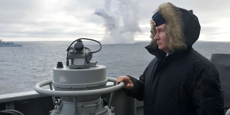 ​Russian President Vladimir Putin on board the Russian guided missile cruiser Marshal Ustinov in the Black Sea, January 9, 2020.