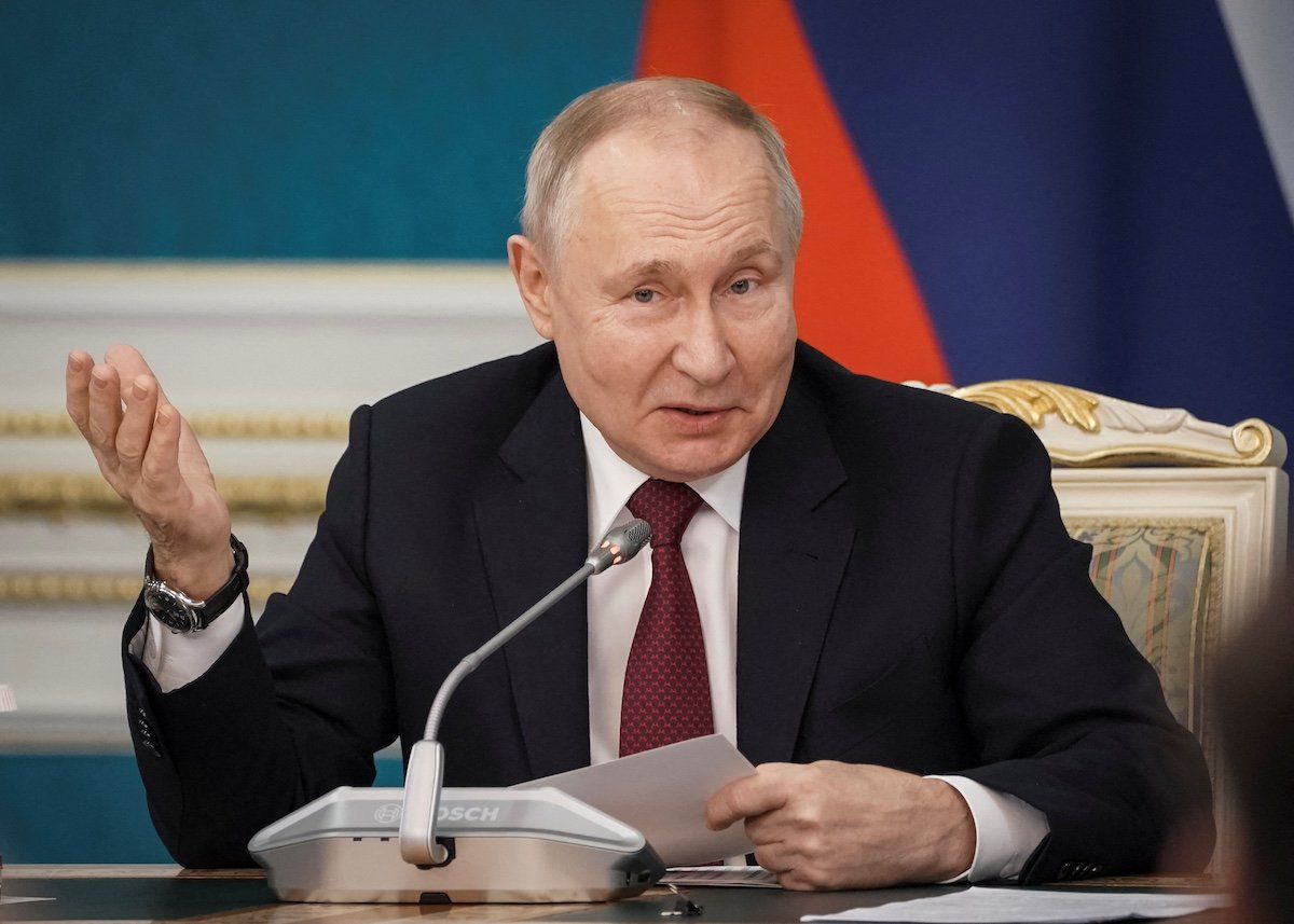 Russian President Vladimir Putin speaks after signing bilateral documents with his Kazakh counterpart Kassym-Jomart Tokayev in Astana, Kazakhstan November 9, 2023. 