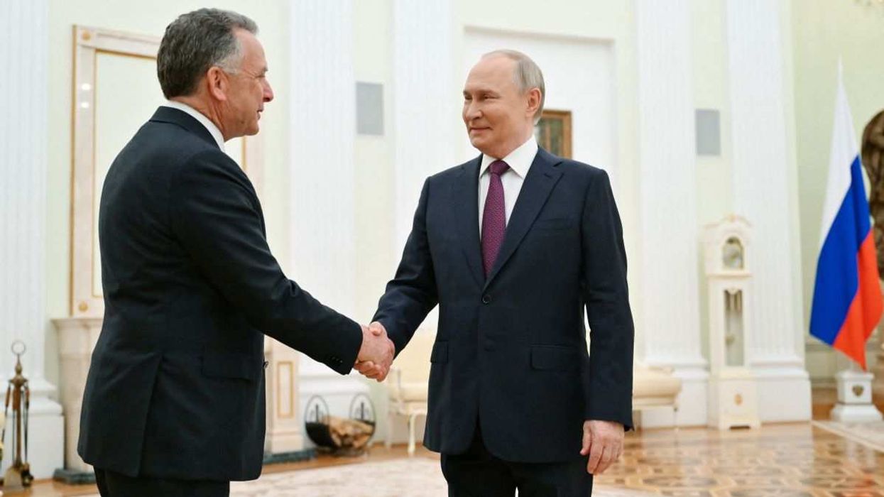 Russian President Vladimir Putin welcomes US envoy Steve Witkoff during a meeting in Moscow, Russia, on April 25, 2025.