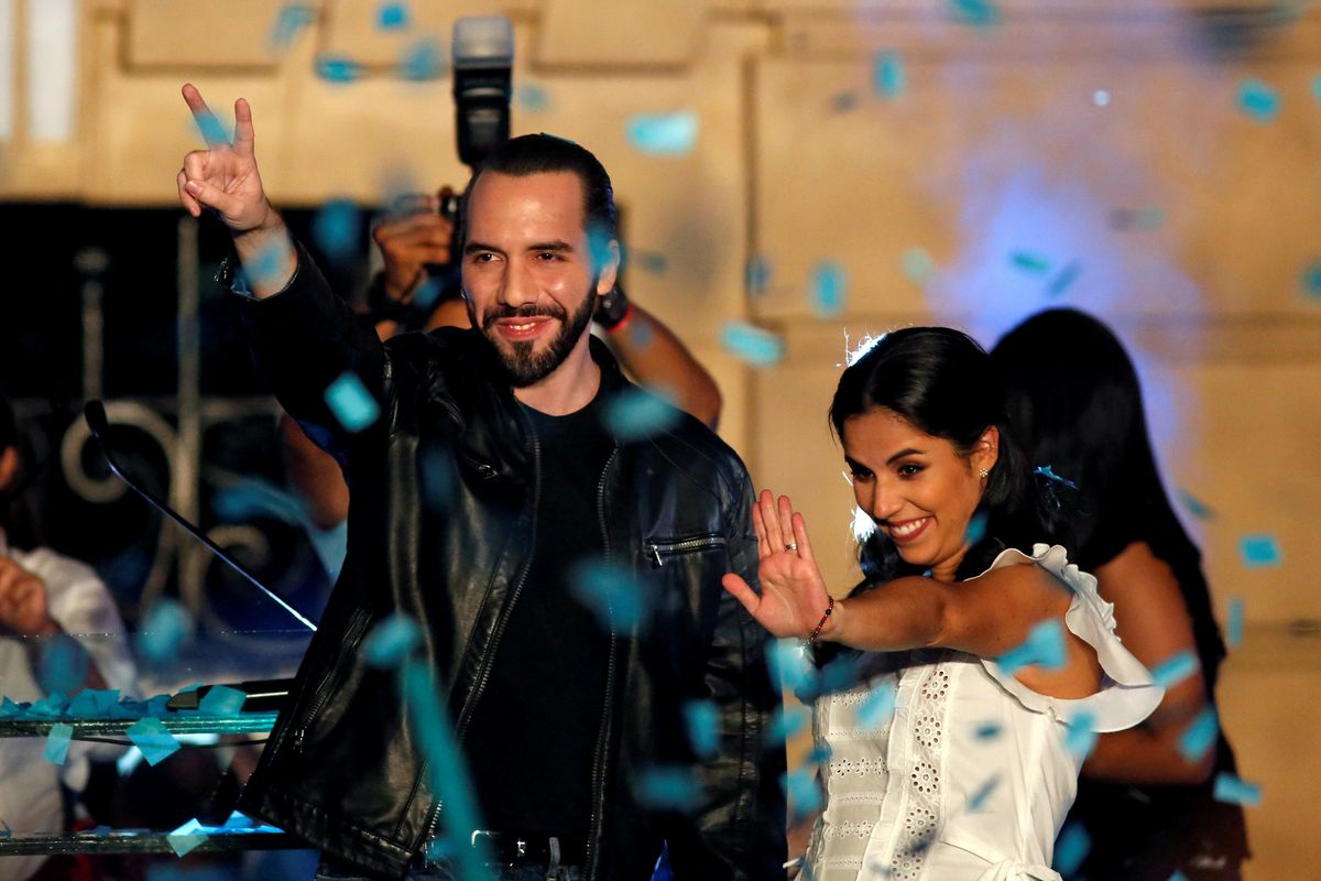 Salvadoran businessman Nayib Bukele celebrating